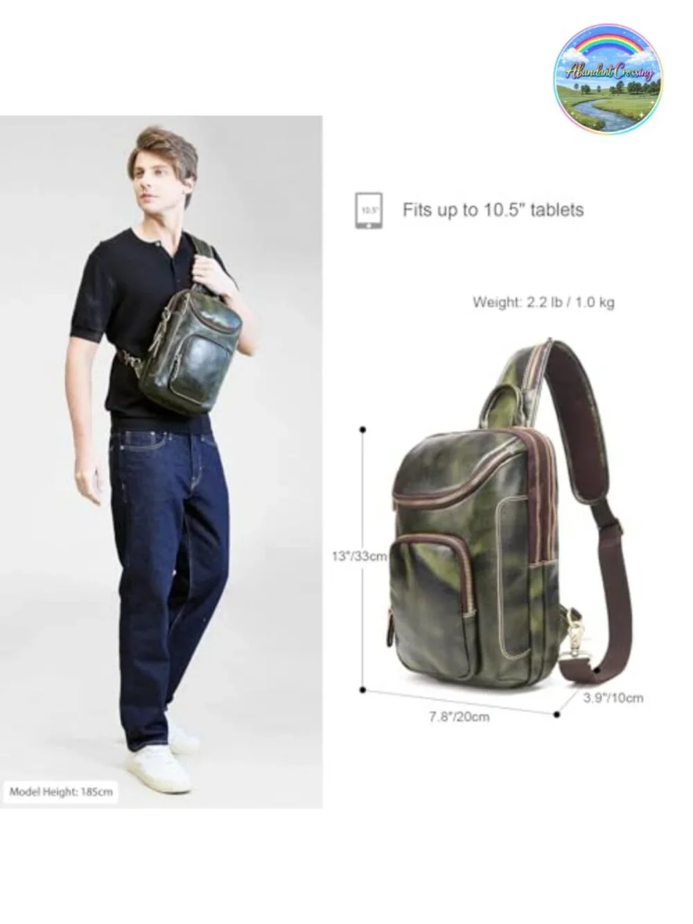 Vintage Full Grain Leather Sling Bag Crossbody Chest Daypack